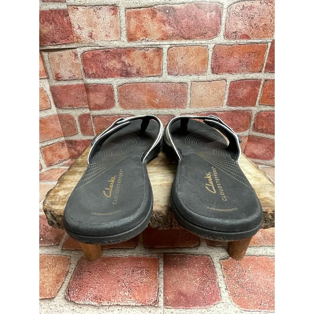Clarks Cloudsteppers Arla Glitz Snakeskin Flip Flop Sandals Grey White Womens 7